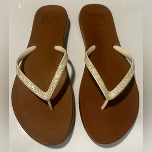 New! Reef Stargazer Cushion Flip Flops Size 10/11 Brown with Off White Glitter